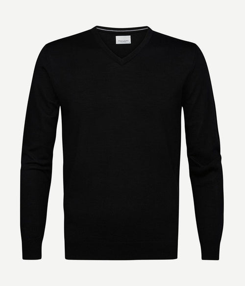 Profuomo pullover v-hals merinowol zwart