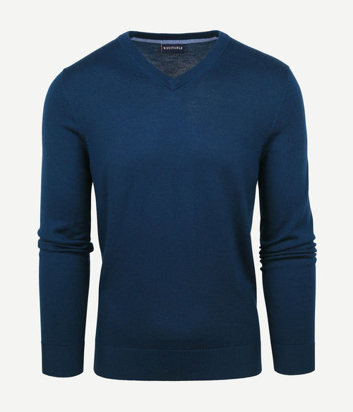 Suitable merino pullover v-hals indigo blauw