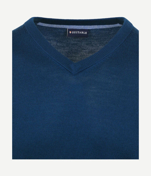 Suitable merino pullover v-hals indigo blauw