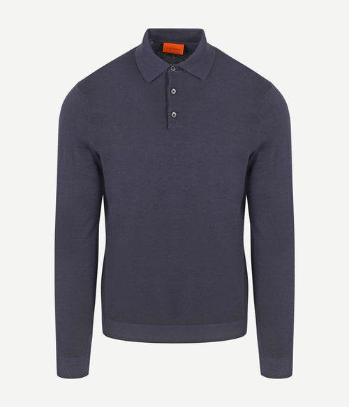 Suitable compact cotton poloshirt donkerblauw