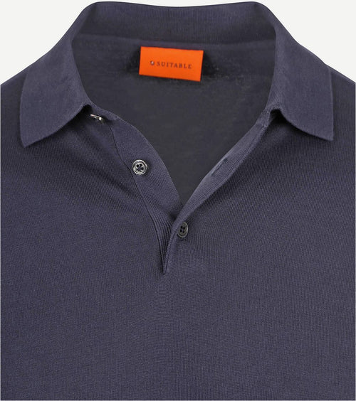 Suitable compact cotton poloshirt donkerblauw