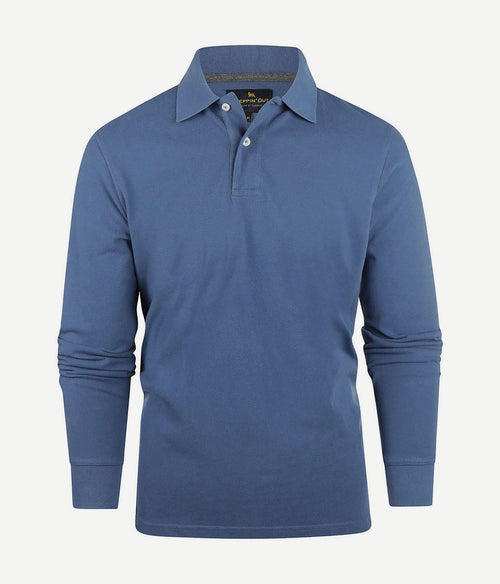 Steppin' out longsleeve polo piqué classic mid blauw