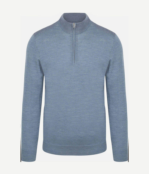 Profuomo halve rits pullover merinowol melange blauw