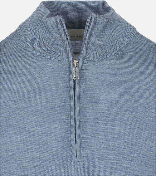 Profuomo halve rits pullover merinowol melange blauw