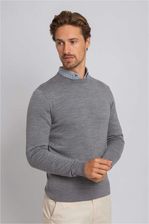 Suitable merino pullover grijs