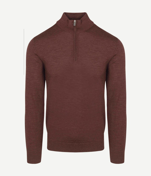 Profuomo halve rits pullover merinowol burgundy