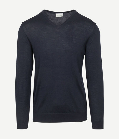 Profuomo pullover v-hals merinowol donkerblauw