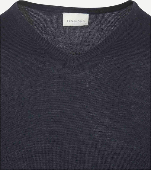 Profuomo pullover v-hals merinowol donkerblauw